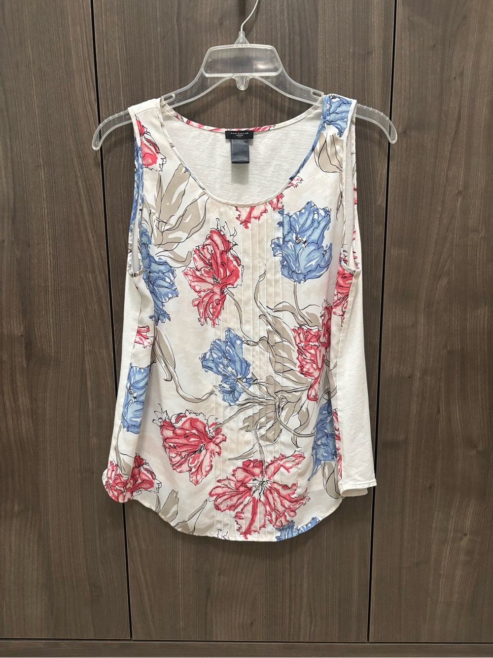 Ann Taylor Petite Floral Print Scoop Neck Sleeveless Tank - Flowers Large